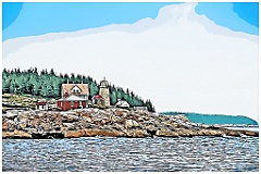Whitehead Light Over Rocky Shore in Maine - Digital Painting